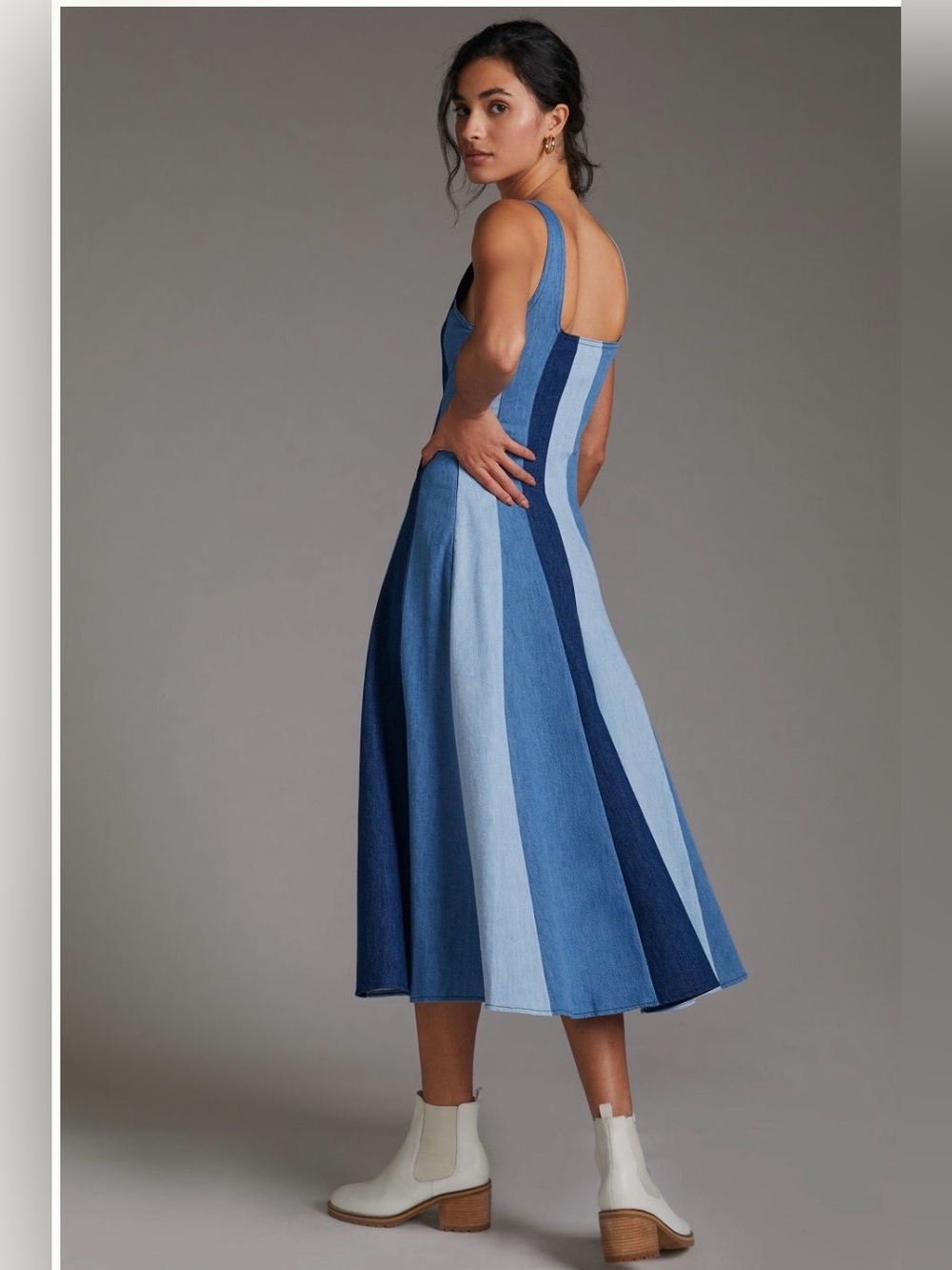 FARM Rio X Anthropologie Colorblocked Denim Midi Dress - Picture 2 of 10